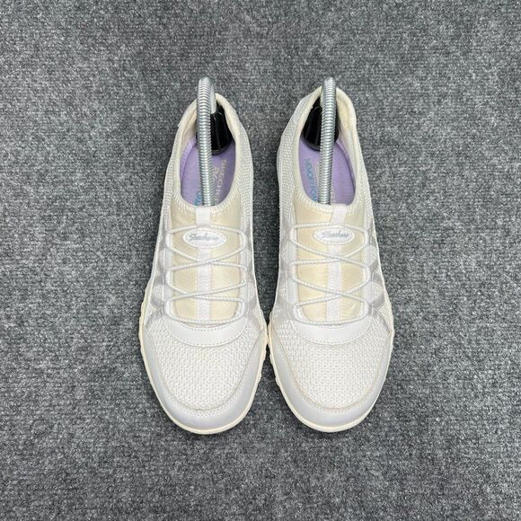 Skechers Breathe Easy Shoes Women's Size 8 White Slip On Relaxed Fit Memory Foam - Picture 3 of 12